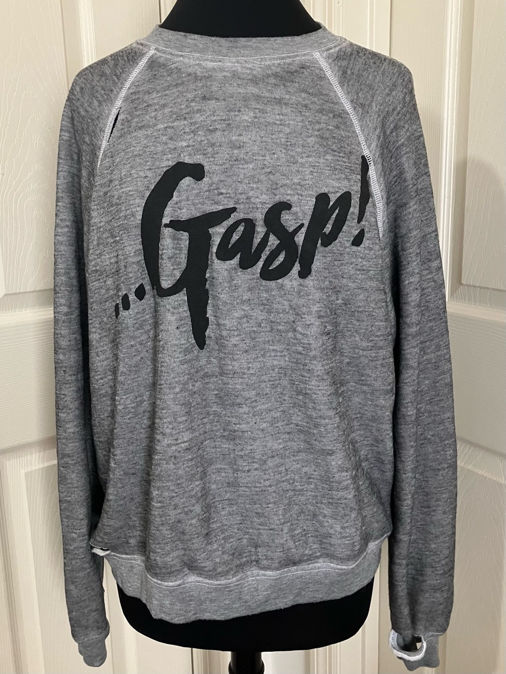 NWT Wildfox “…Gasp!” Thrashed Sommers Sweatshirt Grey Distressed Oversized Sz. S